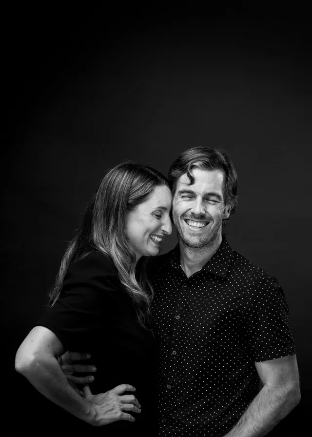 Bud and Sarah Johnson in a black and white portrait